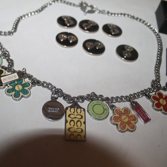 Auth $635 Coach Jewelry Lot Charm Necklace Chain Charm New Ring 925 Buttons - Picture 3 of 13